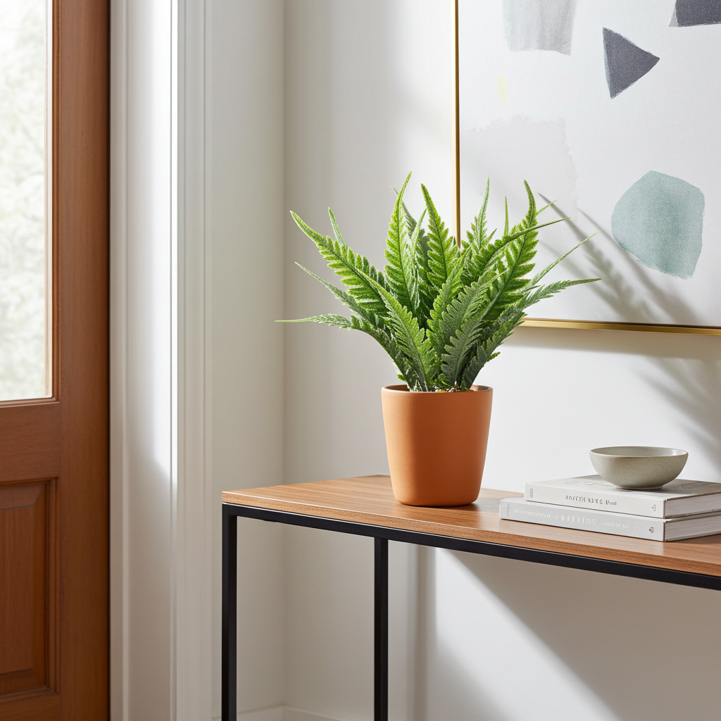 Maceta con planta decorativa artificial helecho