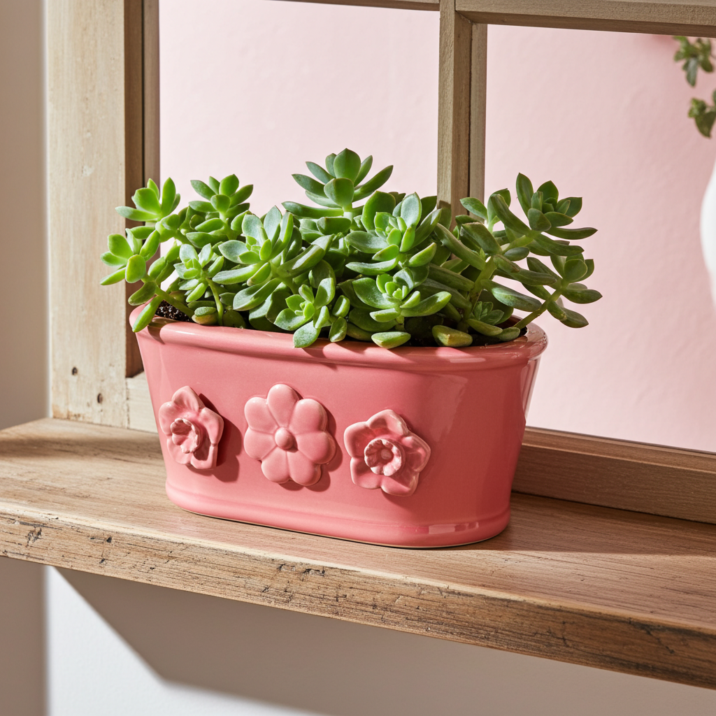 Maceta tina cerámica con flores 3D