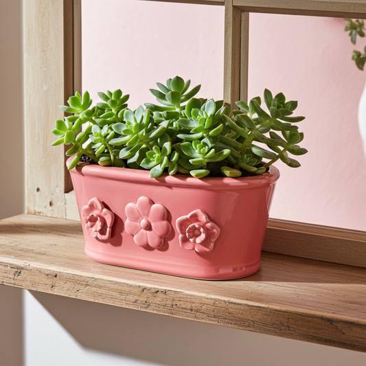 Maceta tina cerámica con flores 3D