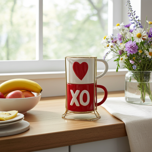 Set de tazas de cerámica con base de metal XOXO