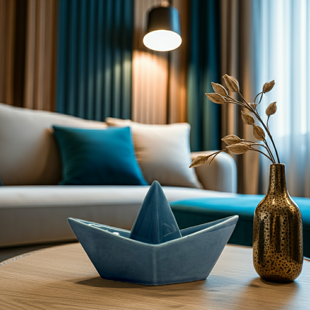 Figura decorativa barco de cerámica