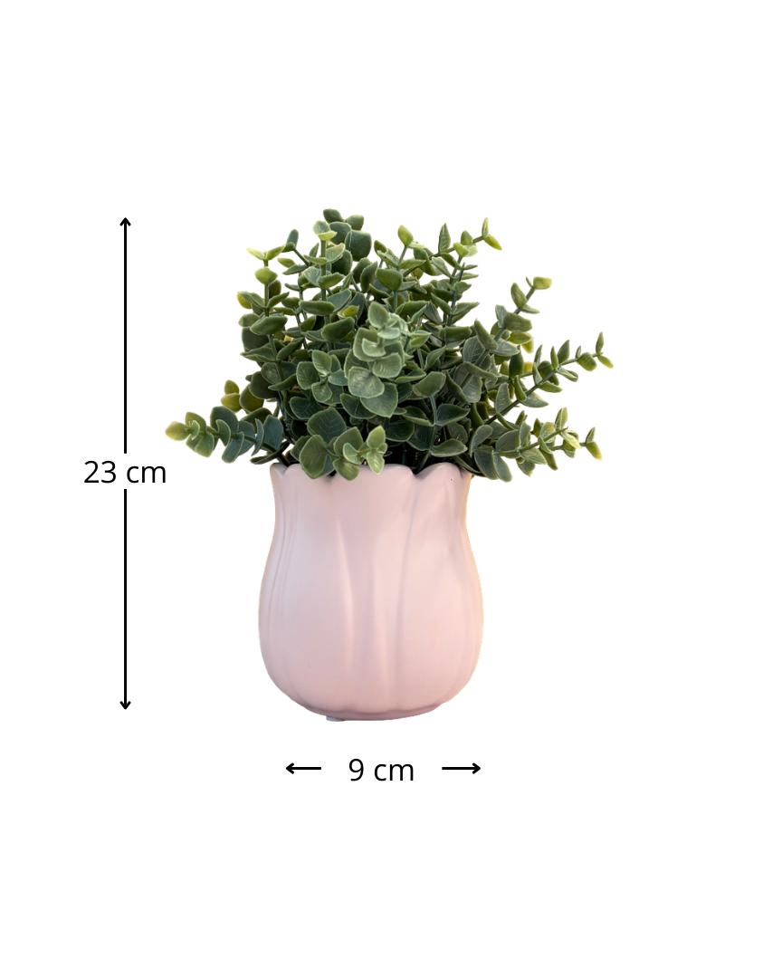Maceta de cerámica tulipán con follaje artificial