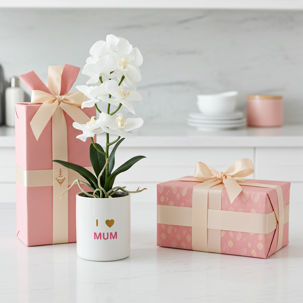 Arreglo orquídea blanca artificial para mamá